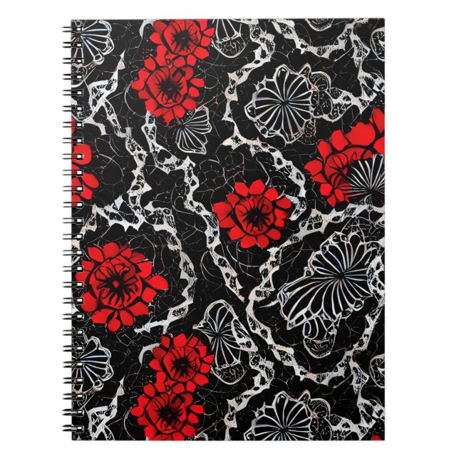 Carnet Fleurs rouges et dentelle noire Motif sans couture (Devant)