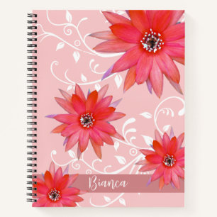 Carnet Fleurs Rouges Fantaisistes Feuilles Tourbillonnant