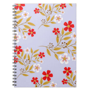 Carnet Fleurs rouges jolies de style vintage sur motif bl