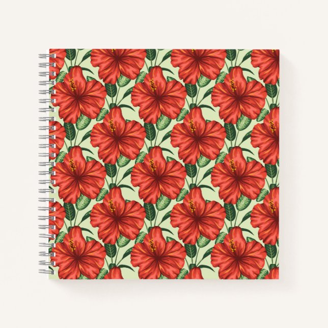 Carnet Fleurs rouges motifs à fleurs tropicales (Devant)