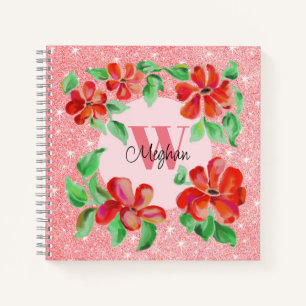 Carnet Fleurs rouges peintes à la main Parties scintillan