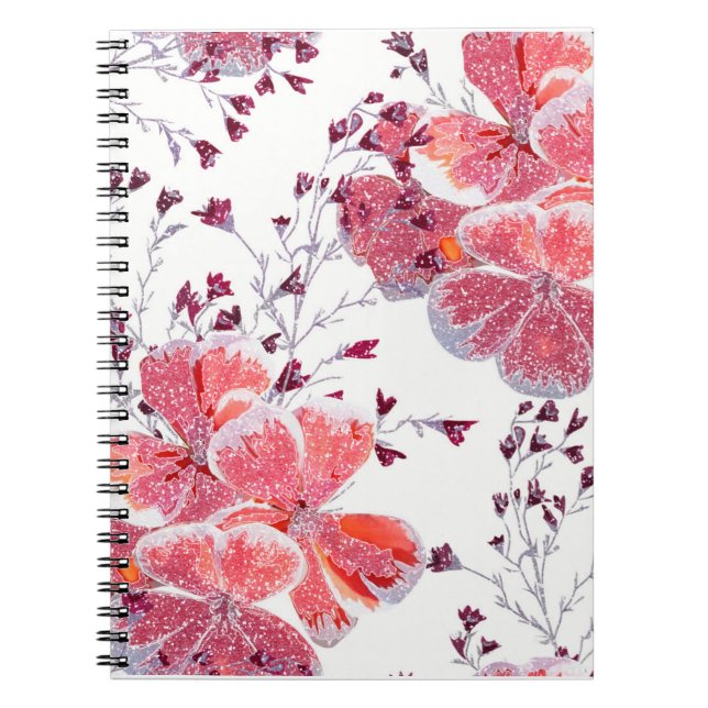 Carnet Fleurs rouges roses sur blanc.carnet (Devant)