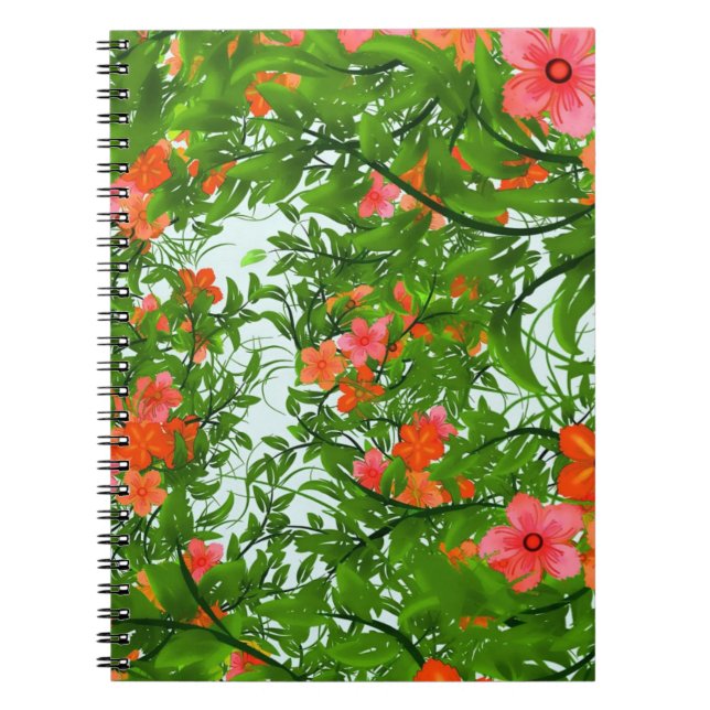 Carnet Fleurs rouges sur l'art vert (Devant)