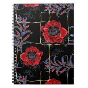 Carnet Fleurs rouges sur le noir.