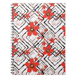 Carnet Fleurs rouges sur un arrière - plan blanc et noir.