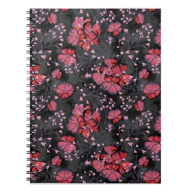 Carnet Fleurs rouges sur un arrière - plan gris-noir. (Devant)