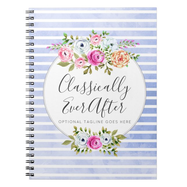 Carnet Fleurs rustiques aquarelle rayures modernes shabby (Devant)