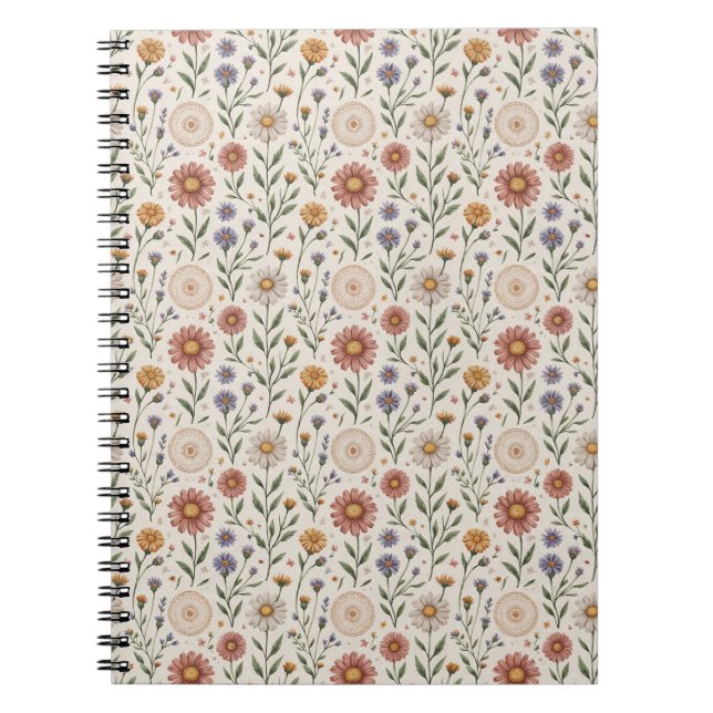 Carnet Fleurs sauvages dessinées à la main en patchwork s (Devant)