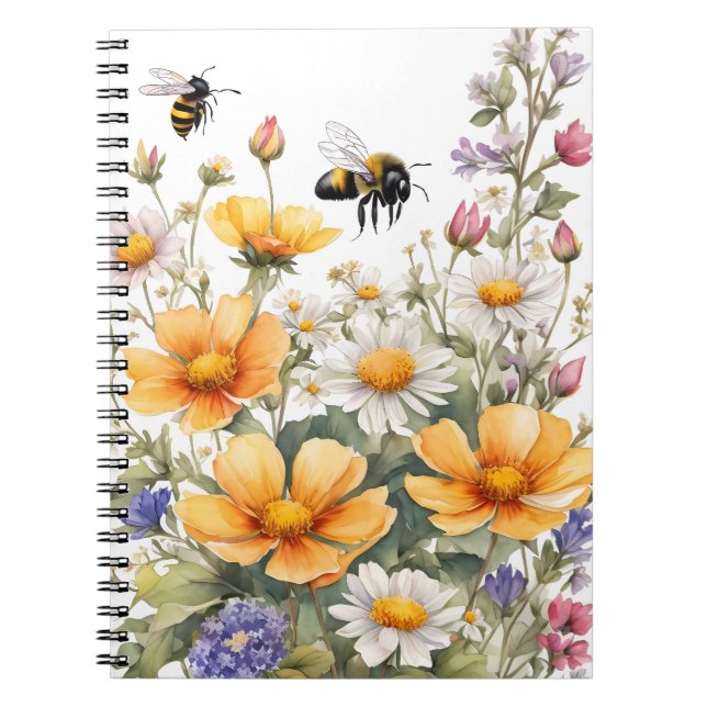 Carnet Fleurs sauvages et Abeilles de miel Aquarelle (Devant)