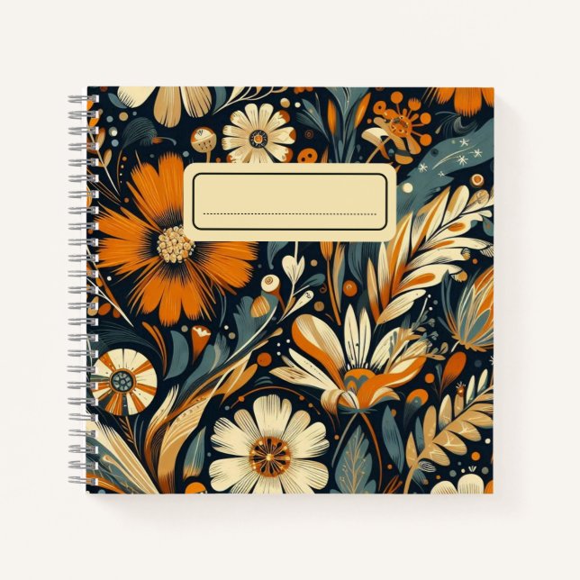 Carnet Fleurs sauvages et oiseaux oranges géants dans l'a (Devant)