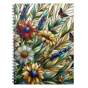Carnet Fleurs sauvages et papillons de design en verre