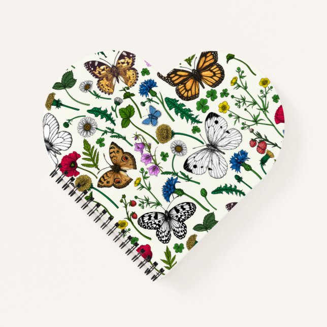 Carnet Fleurs sauvages et papillons sur blanc (Devant)
