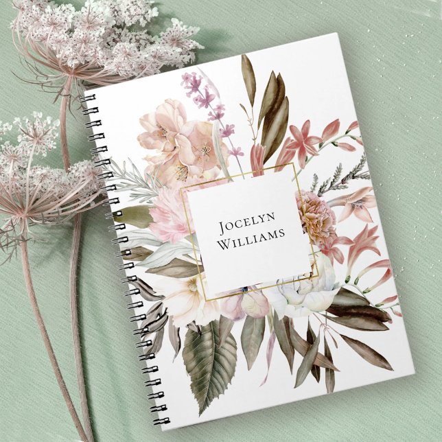 Carnet Fleurs sauvages floraux féminins rustiques avec no (Personalize with your name.)