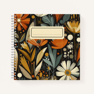 Carnet Fleurs sauvages orange et oiseaux dorés en fleur f