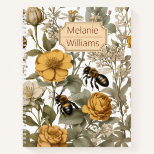 Carnet Fleurs sauvages oranges avec abeilles Nom person
