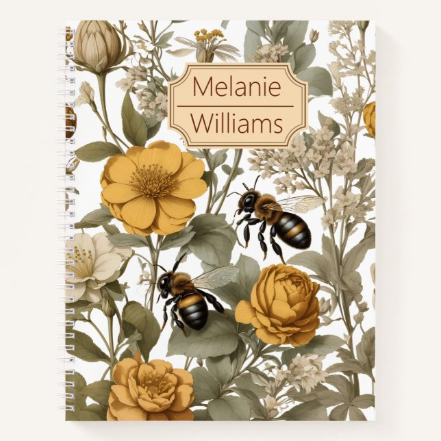 Carnet Fleurs sauvages oranges avec abeilles | Nom person (Devant)