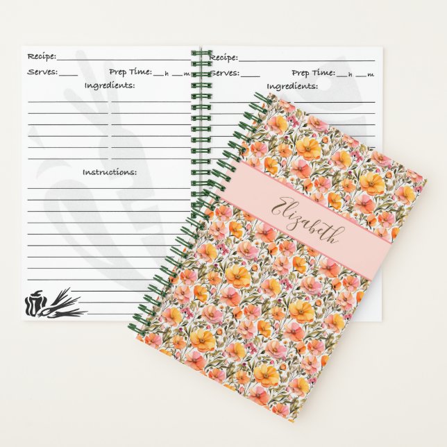 Carnet Fleurs sauvages personnalisées rose jaune orange R (À l'intérieur)
