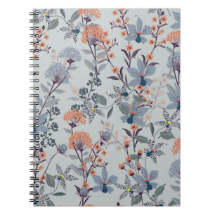 Carnet Fleurs sauvages sur bleu, motif botanique.