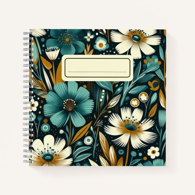Carnet Fleurs sauvages turquoises et oiseaux - Vibes d'ar (Devant)