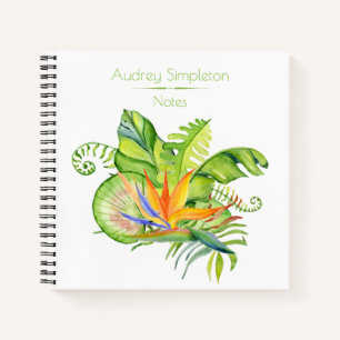 Carnet Fleurs tropicales à l'aquarelle Feuilles Carré