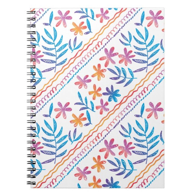 Carnet Fleurs tropicales dessinées à la main, motif feuil (Devant)