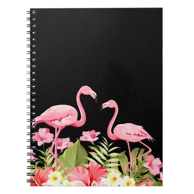 Carnet Fleurs tropicales et design de flamants roses (Devant)