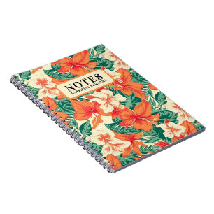 Carnet Fleurs tropicales hawaïennes motif texte personnal