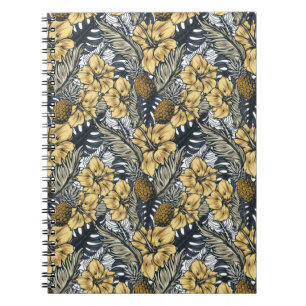 Carnet Fleurs tropicales noires et or élégantes de luxe