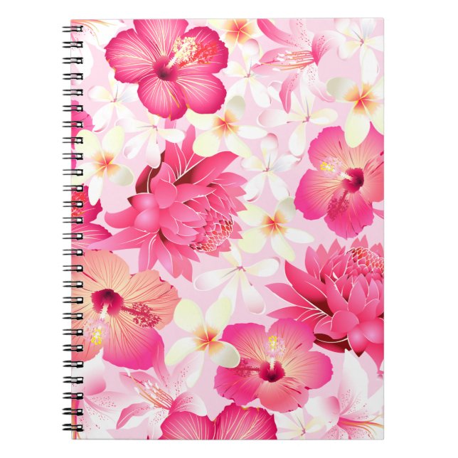 Carnet Fleurs tropicales rose et blanche (Devant)