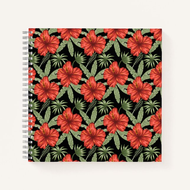 Carnet Fleurs tropicales rouges sans coutures motif vert  (Devant)