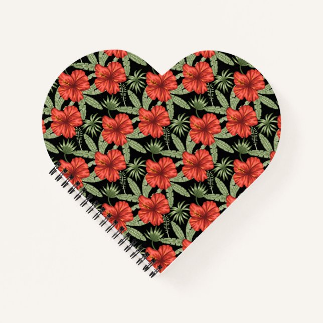 Carnet Fleurs tropicales rouges sans coutures motif vert  (Devant)