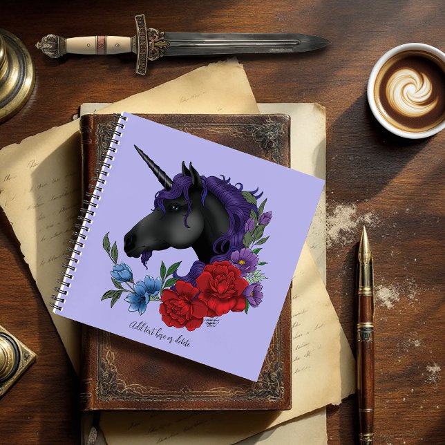 Carnet Fleurs Unicorne Noire violet (Créateur téléchargé)