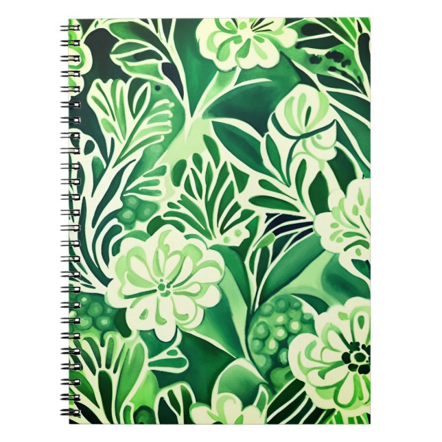 Carnet Fleurs vertes, motif design vintage (Devant)
