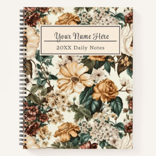 Carnet Fleurs vintages d'ivoire, Motif Rose multicolore