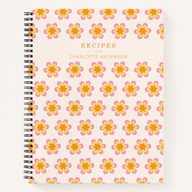 Carnet Fleurs vintages en Orange Recette personnalisée (Devant)