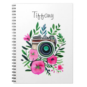 Carnet Fleurs vintages et caméra rétro personnalisée