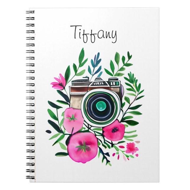 Carnet Fleurs vintages et caméra rétro personnalisée (Devant)