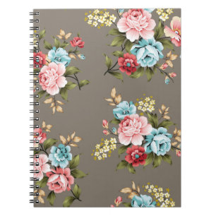 Carnet Fleurs vintages roses et bleues avec vert et crème