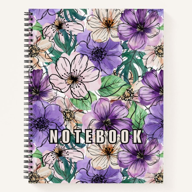 Carnet Fleurs violettes et roses (Devant)