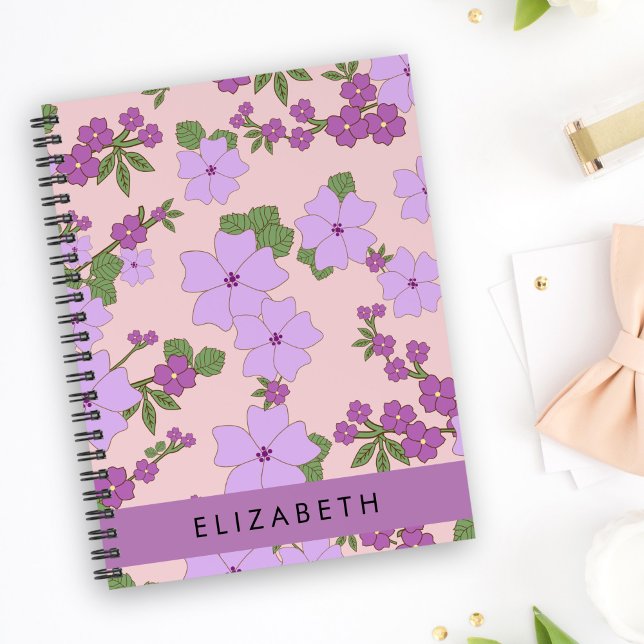Carnet Fleurs Violettes, Motif De Fleurs, Votre Nom (Créateur téléchargé)