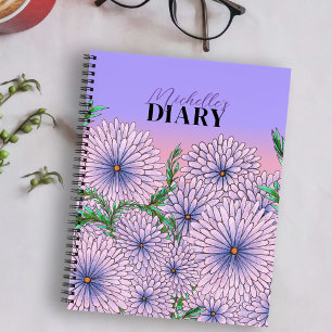 Carnet Fleurs violettes pastel et Feuilles verts