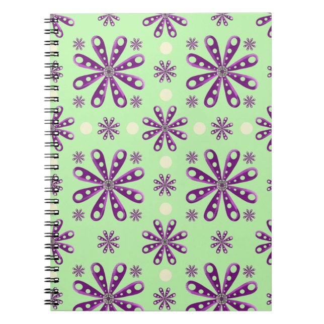Carnet Fleurs violettes rétro sur fond vert   (Devant)