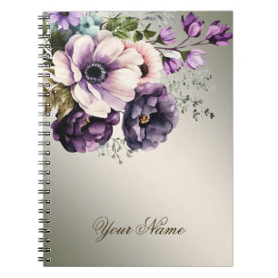Carnet Fleurs violettes rose Or Élégant