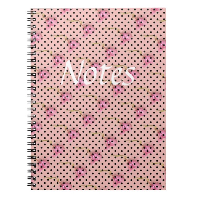 Carnet Fleurs violettes roses et pois noirs (Devant)
