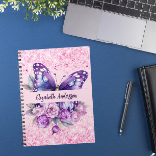 Carnet Fleurs violettes roses papillon