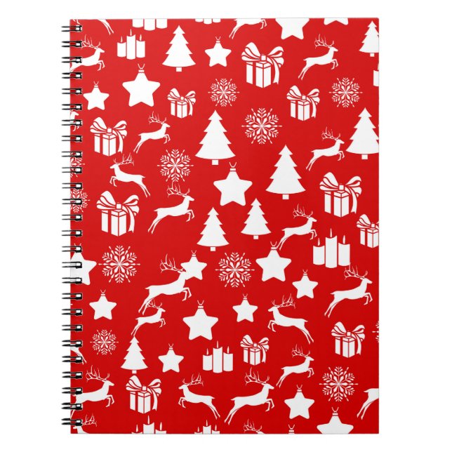Carnet Flocon de neige blanc de Noël sur bakcgrou rouge a (Devant)