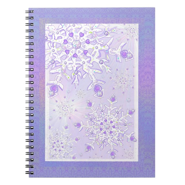 Carnet flocon de neige violet clair et coeur étincelant (Devant)
