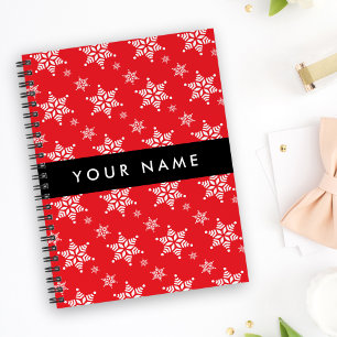 Carnet Flocons de neige blancs, Rouge, Votre nom, Personn