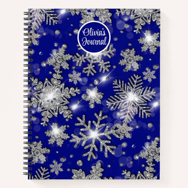 Carnet Flocons de neige bleus, blancs et argentés de Noël (Devant)