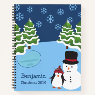 Carnet Flocons de Noël avec Manchot et Nom